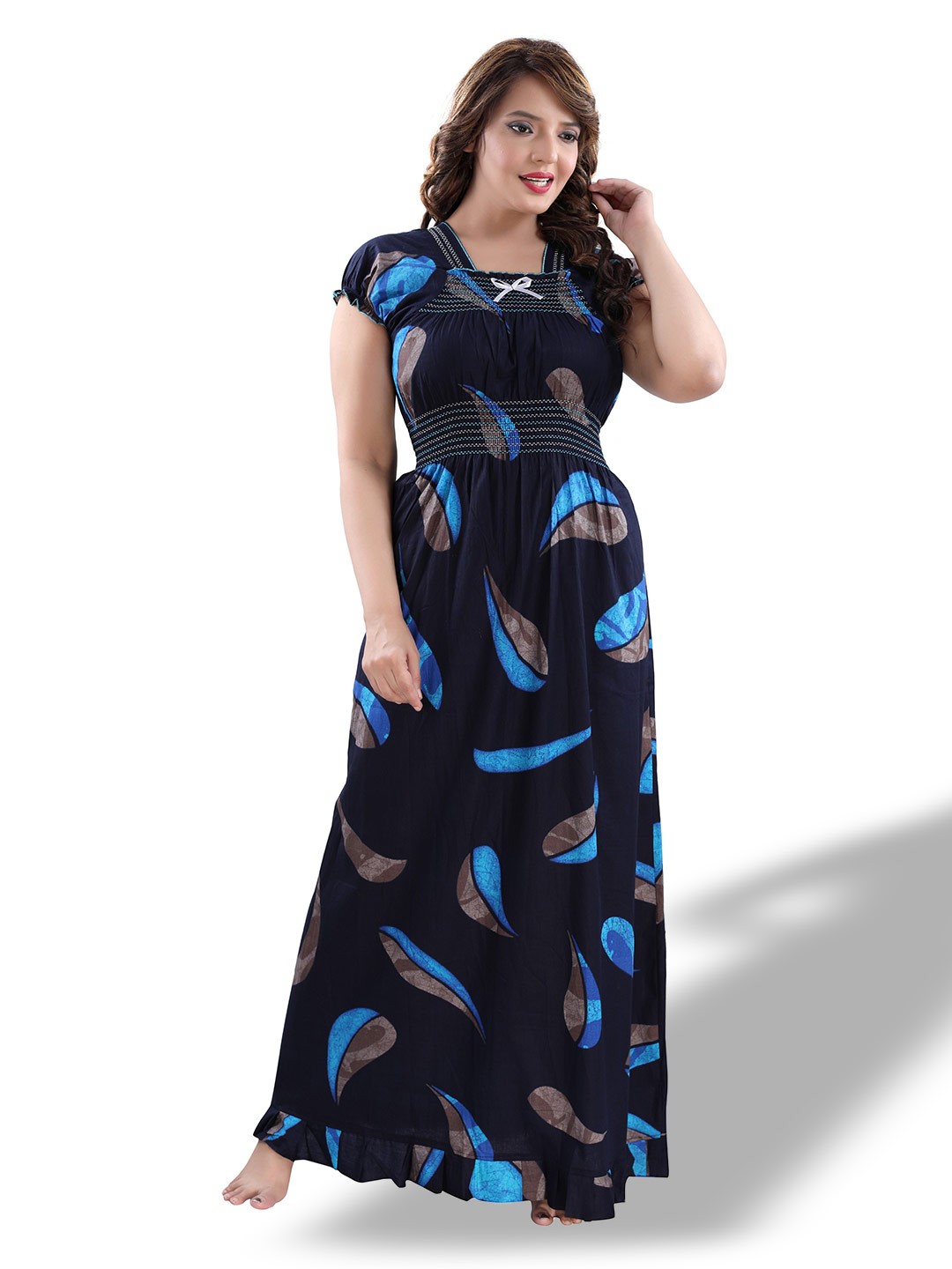 

CINCO Abstract Printed Square Neck Maxi Nightdress, Blue