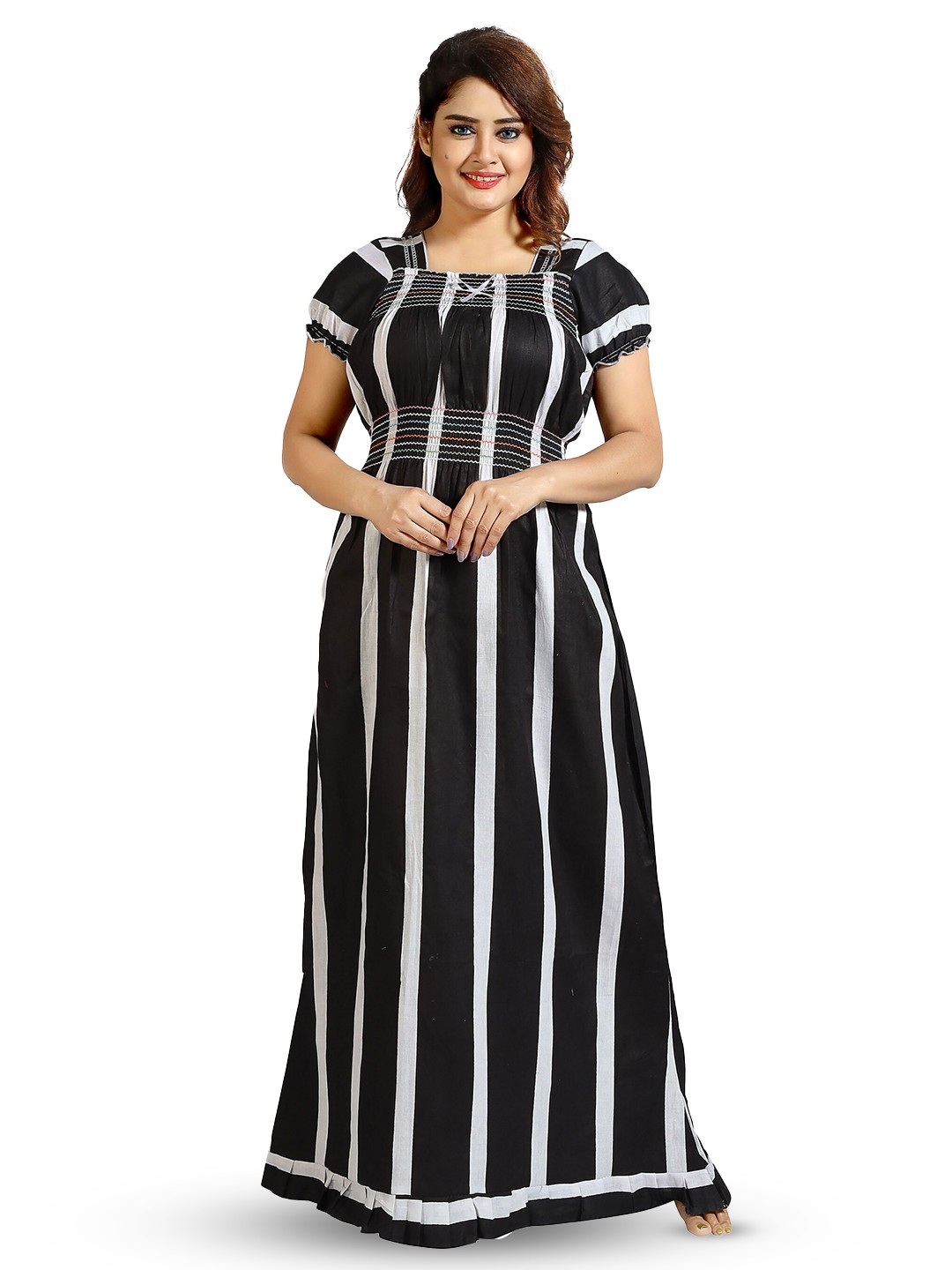 

CINCO Striped Square Neck Maxi Nightdress, Black