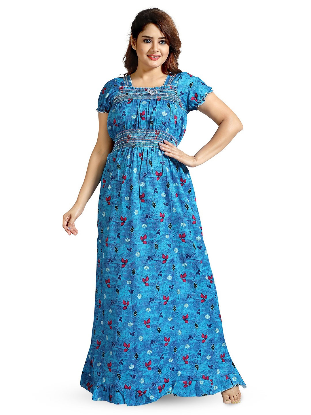 

CINCO Floral Printed Maxi Nightdress, Turquoise blue