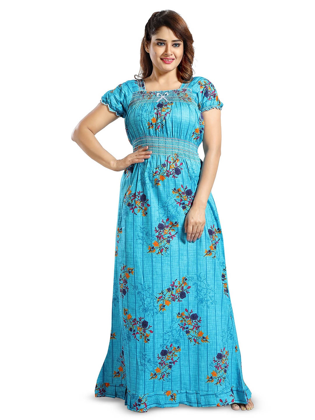 

CINCO Floral Printed Square Neck Maxi Nightdress, Turquoise blue