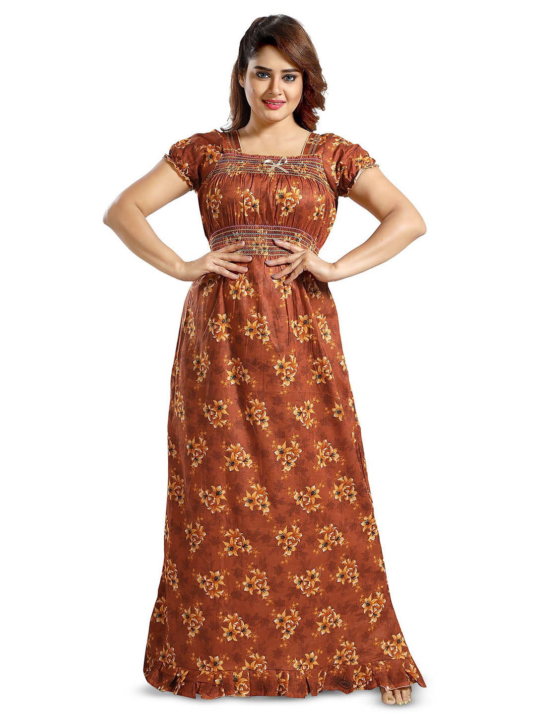 

CINCO Floral Printed Square Neck Maxi Nightdress, Brown