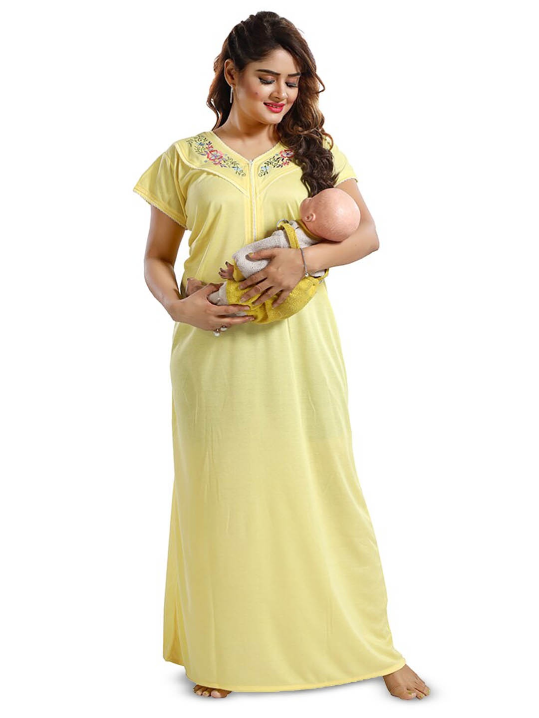 

FOMTI Embroidered Maternity Maxi Nightdress, Yellow