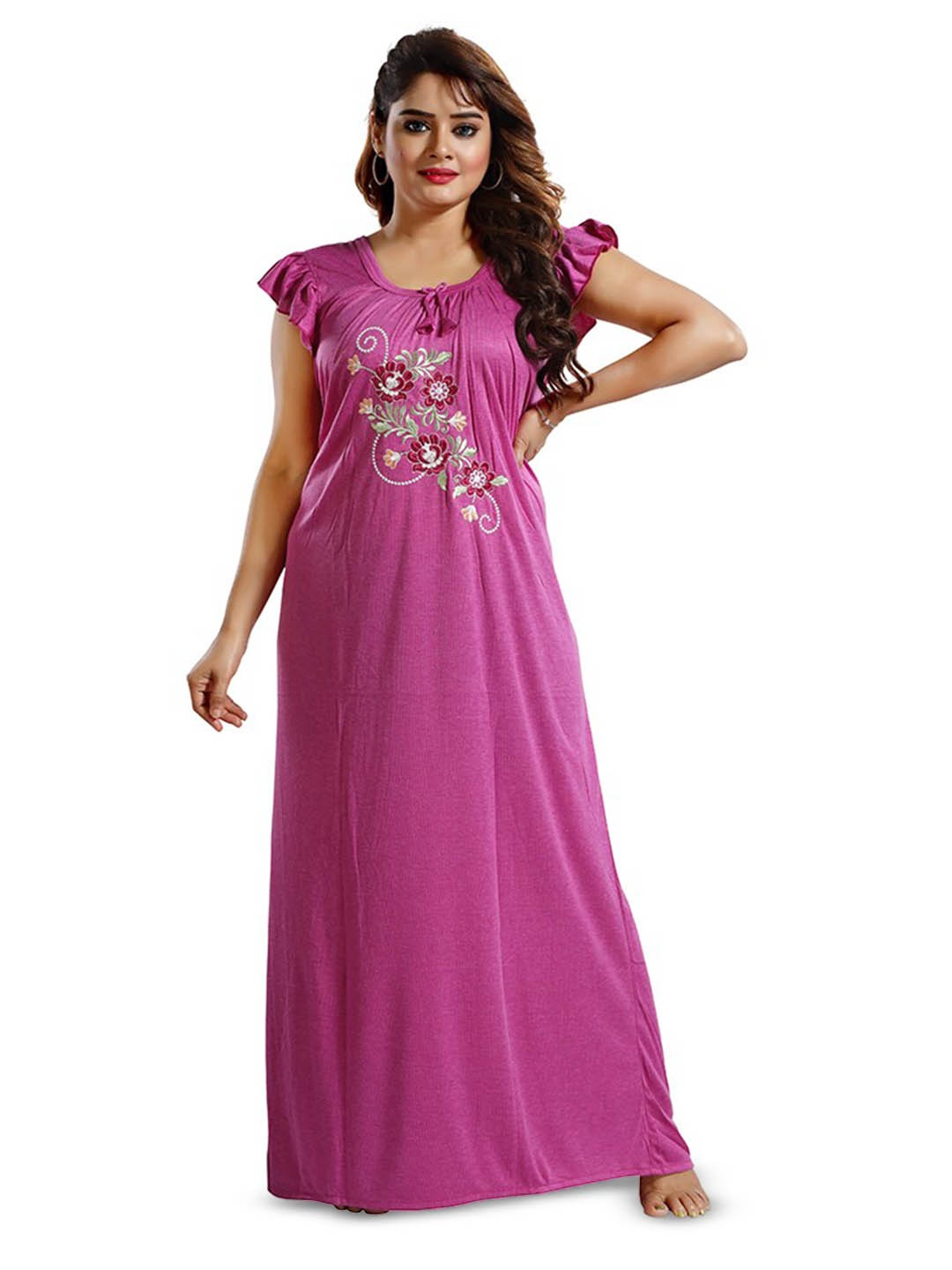 

FOMTI Floral Printed Maxi Maternity Nightdress, Purple