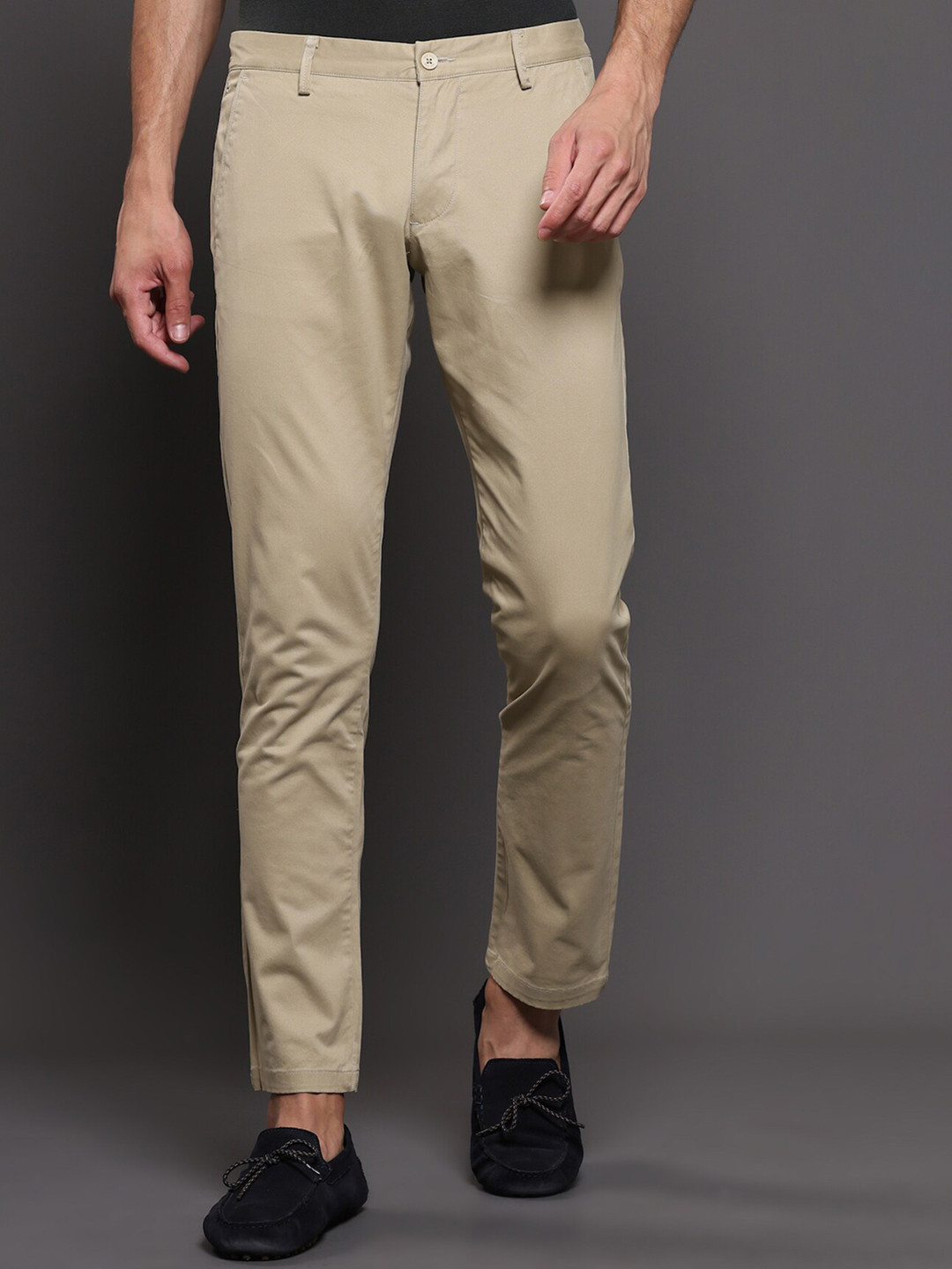 

POE Men Smart Slim Fit Chinos Trousers, Beige