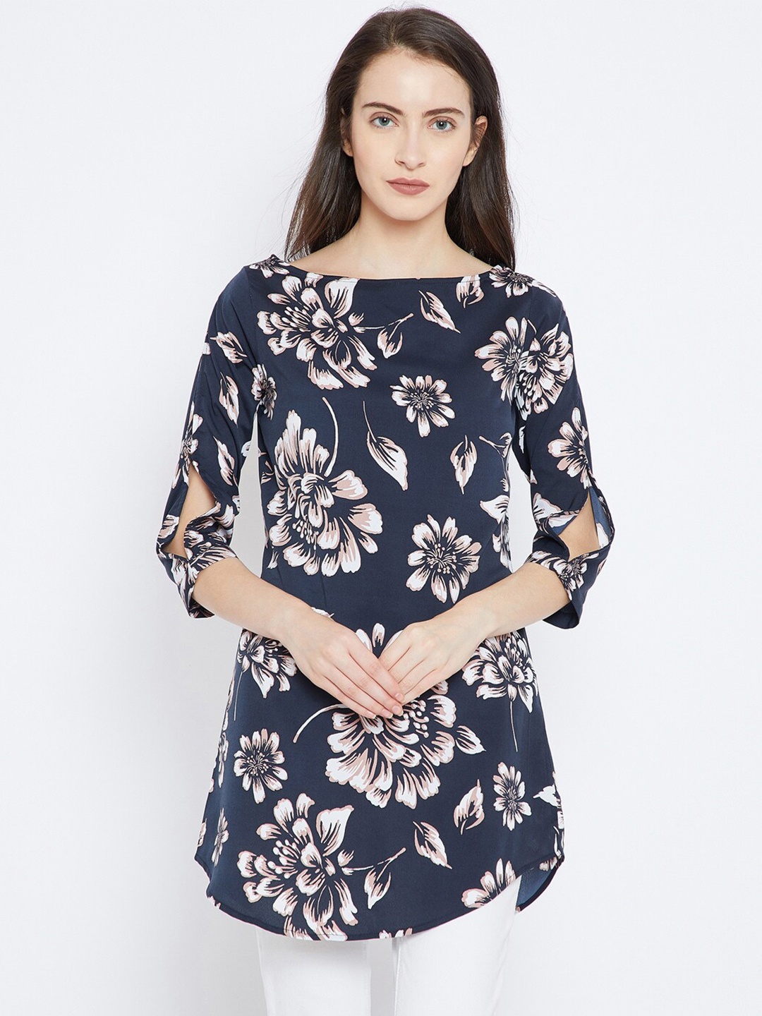 

BAESD Floral Printed Bell Sleeve Maxi Longline Top, Blue