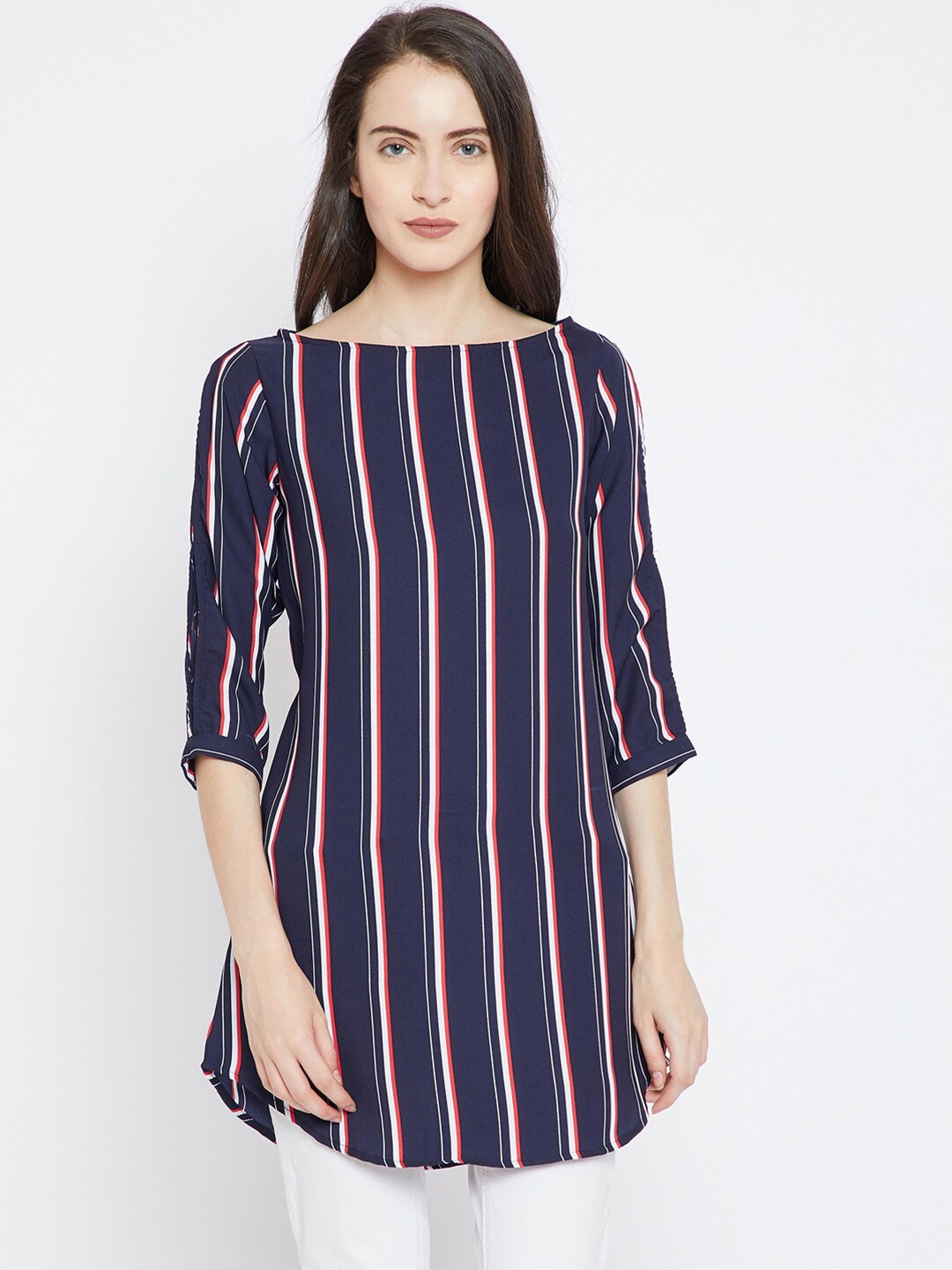 

BAESD Striped Georgette Longline Top, Blue