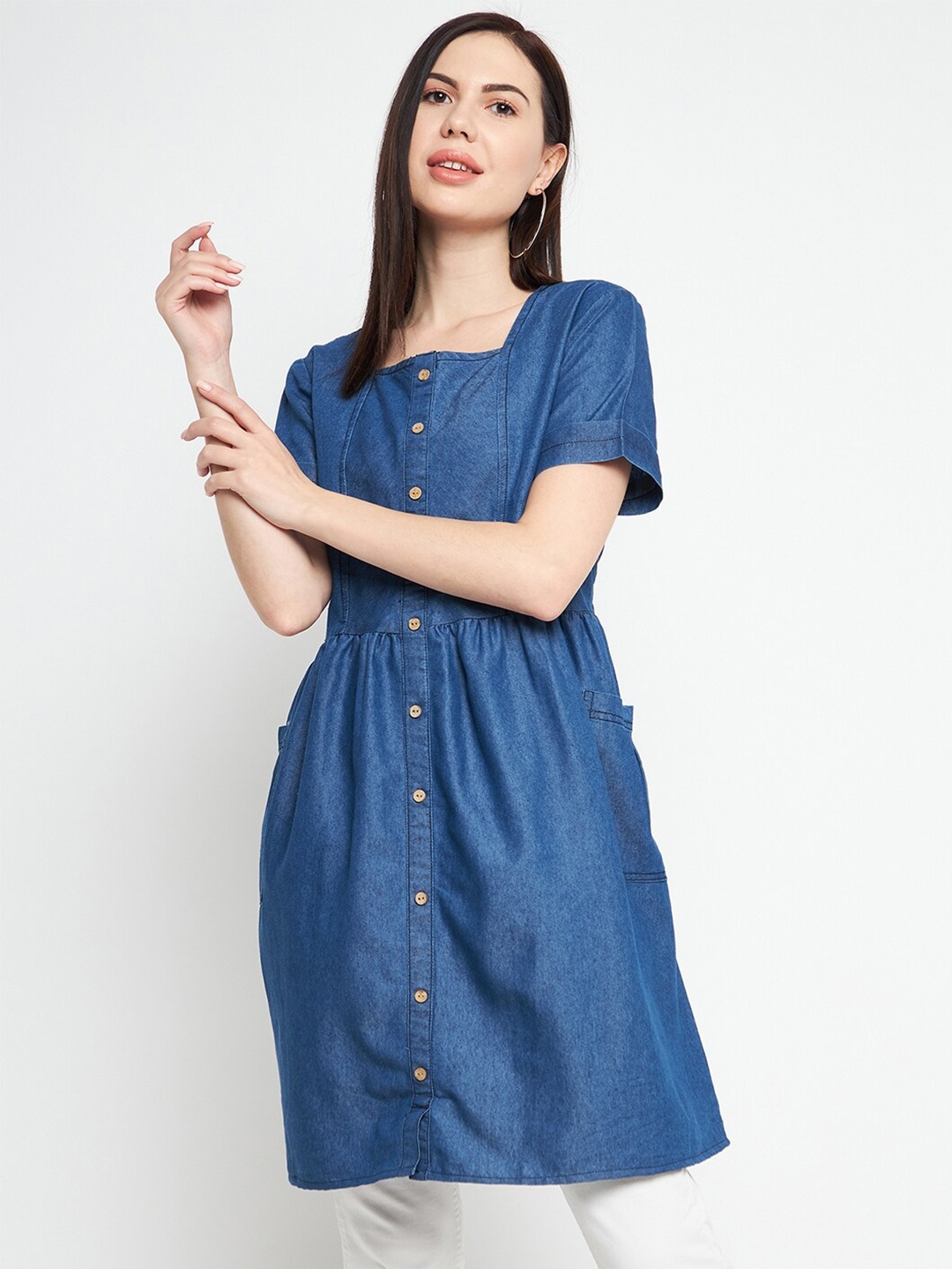 

BAESD Square Neck Pure Cotton Indigo Tunic, Blue