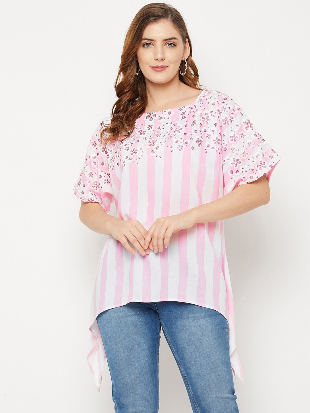 

BAESD Vertical Striped Round Neck Top, Pink