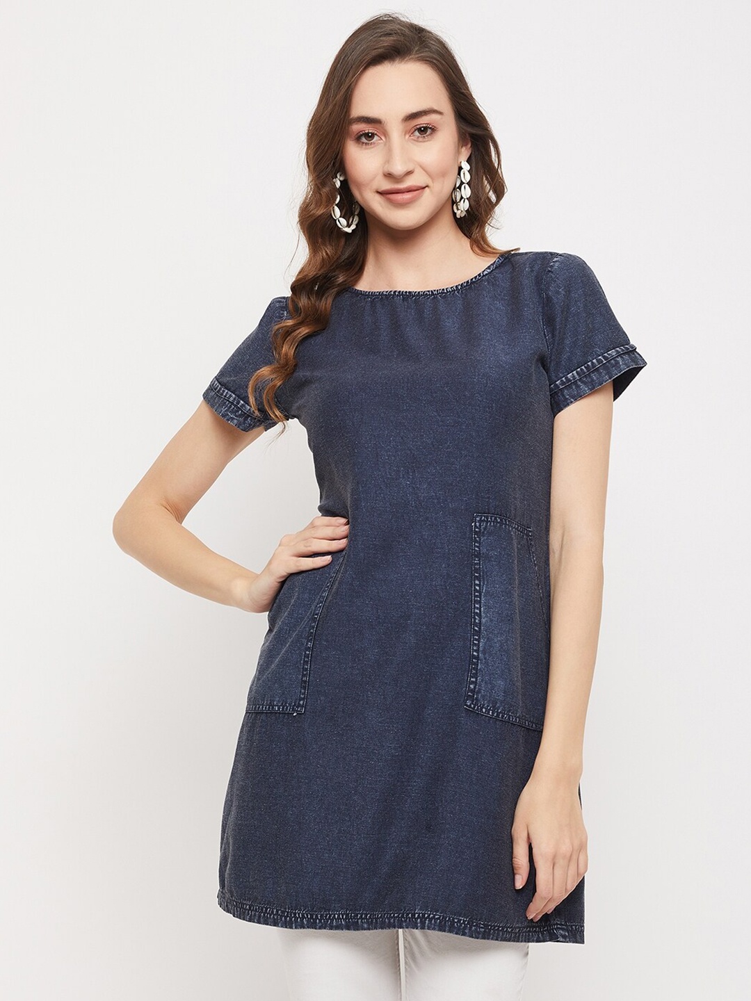 

BAESD Boat Neck Denim Longline Top, Blue