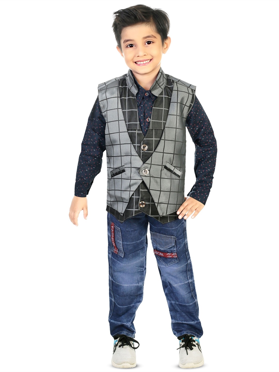 

CELEBRITY CLUB Boys Printed Shirt & Trousers With Waistcoat, Black