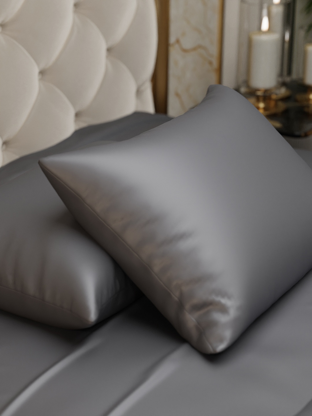 

Stoa Paris Silklike Twilight Embrace 2 Pcs Satin Pillow Covers, Grey