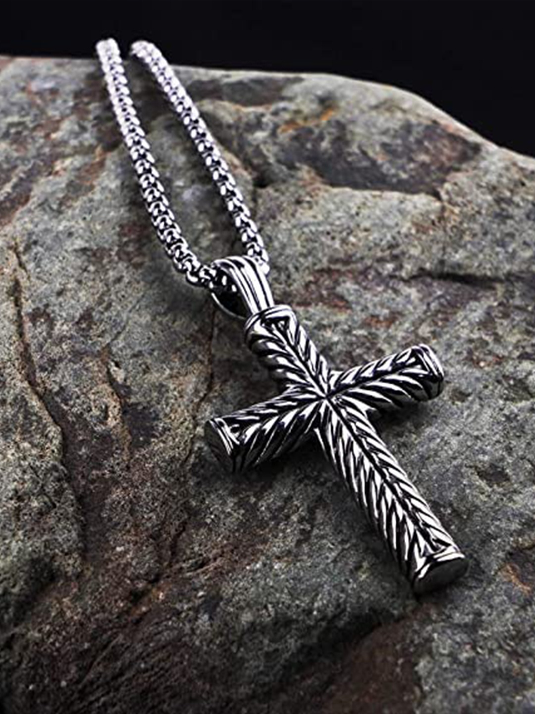 

KRYSTALZ Men Silver-Plated Jesus Cross Pendant With Chain