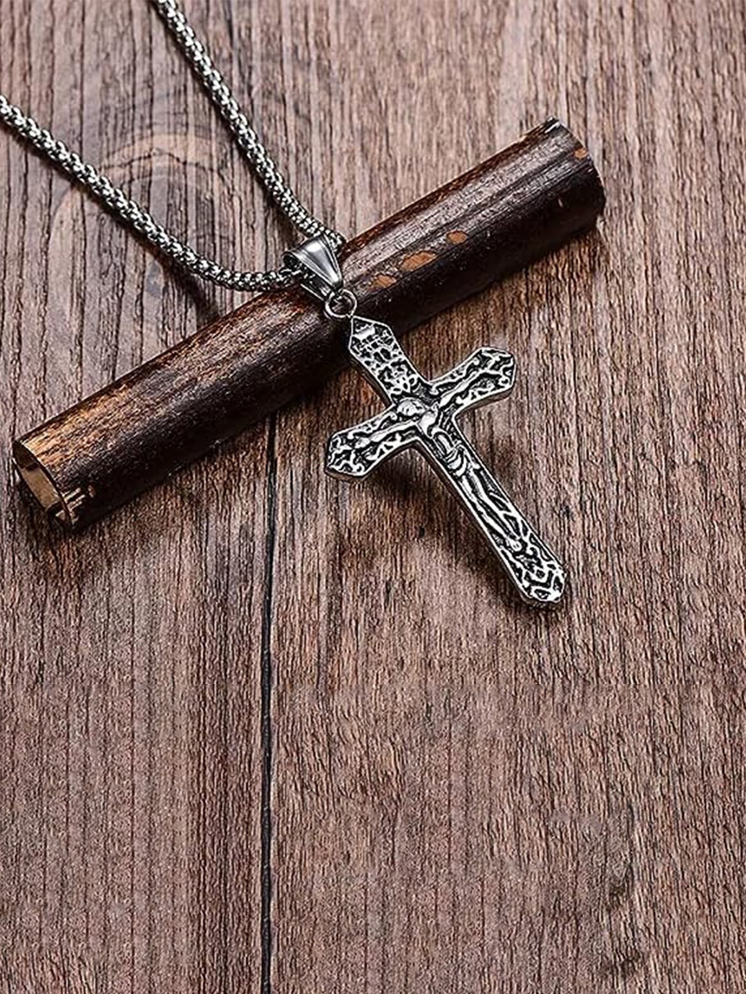 

KRYSTALZ Unisex Silver-Plated Cross NRI Pendant