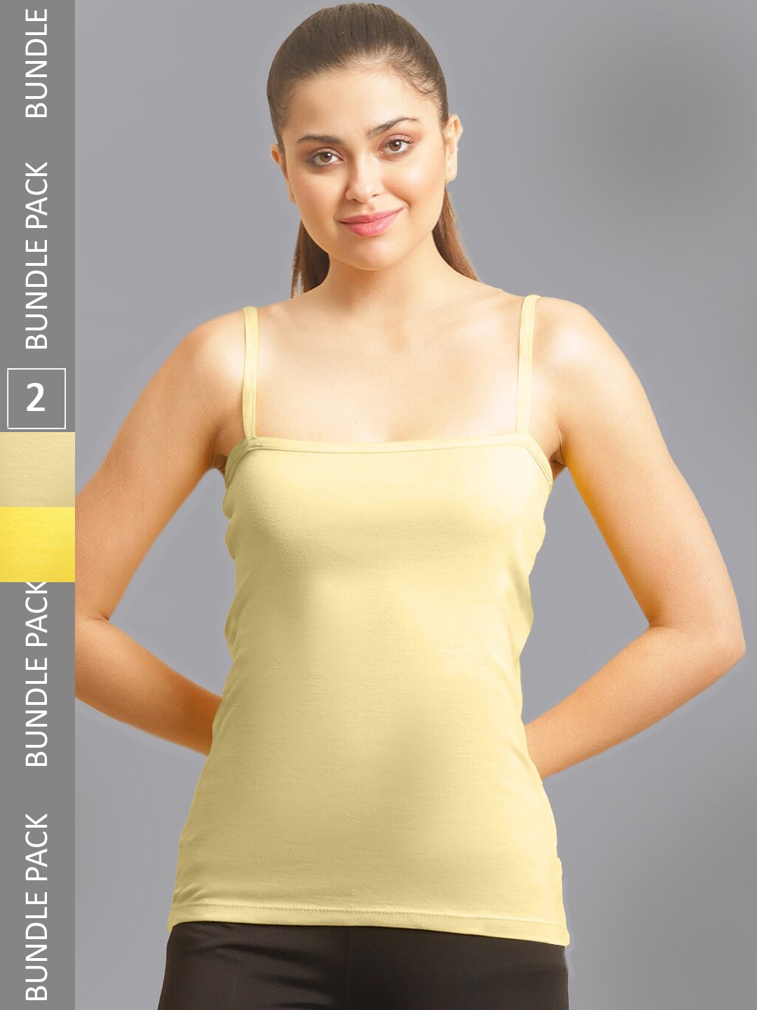 

FBAR Pack Of 2 Non-Padded Pure Cotton 180 GSM Camisoles, Yellow