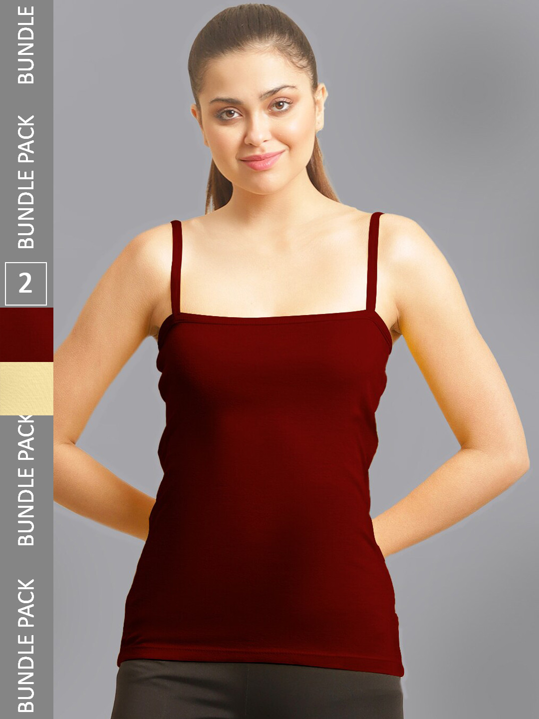 

FBAR Pack Of 2 Non-Padded Bio Wash Pure Cotton Camisoles, Maroon