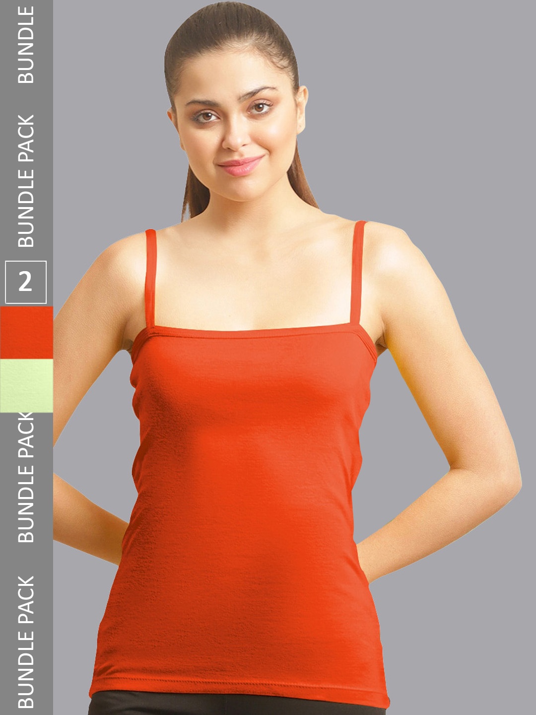 

FBAR Pack Of 2 Non-Padded Pure Cotton Camisoles, Orange