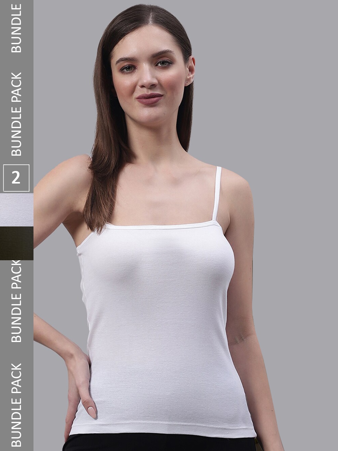 

FBAR Pack Of 2 Cotton Shoulder Straps Bio Wash Camisoles, White