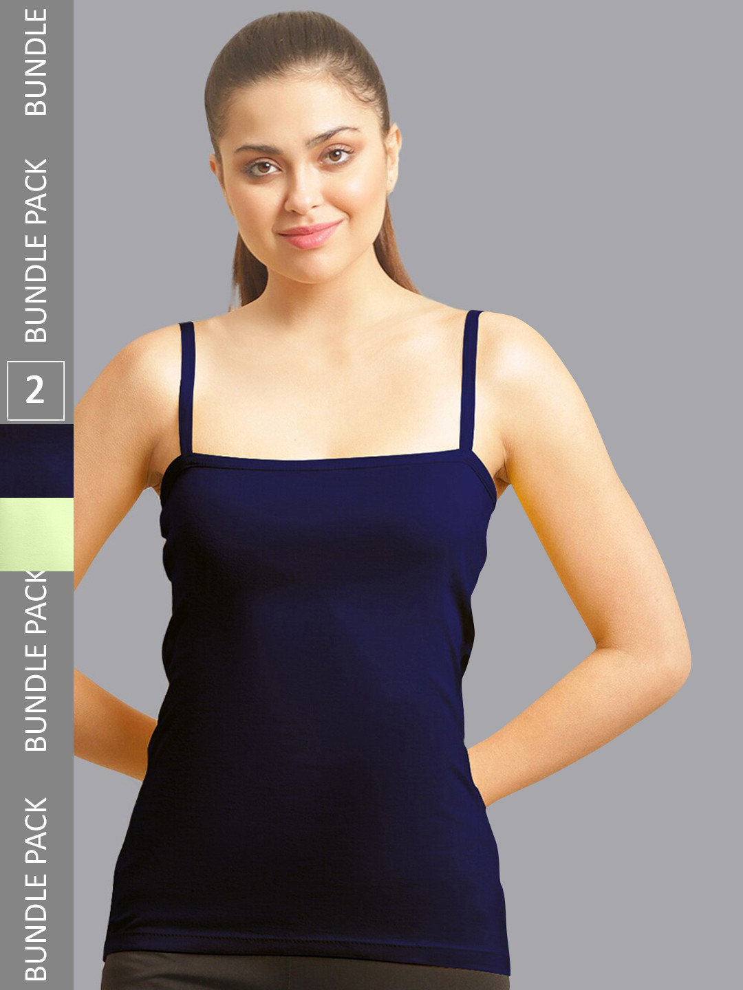 

FBAR Pack Of 2 Non-Padded Bio Wash Pure Cotton Camisoles, Navy blue