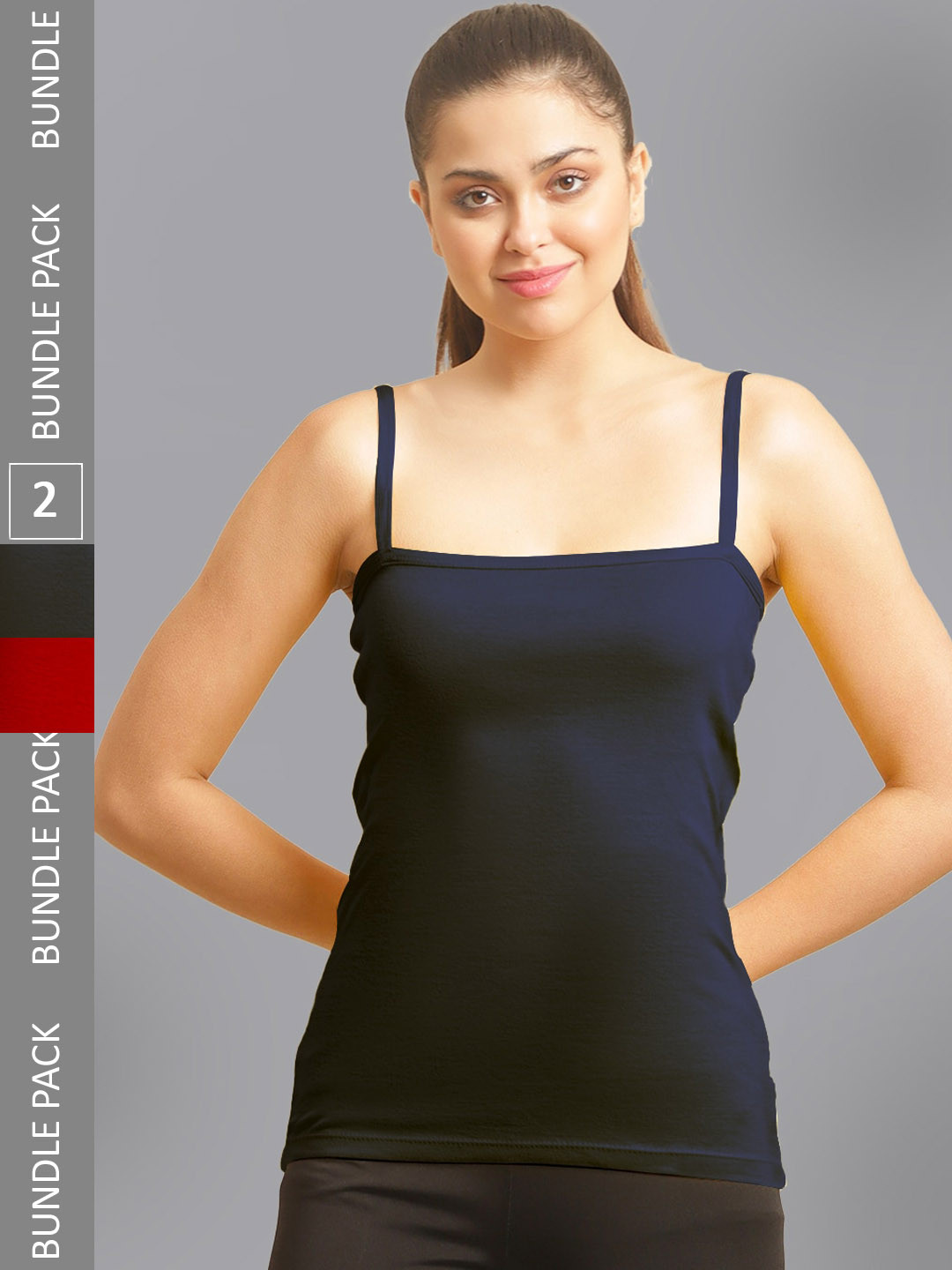 

FBAR Pack Of 2 Non-Padded Pure Cotton Camisoles, Red