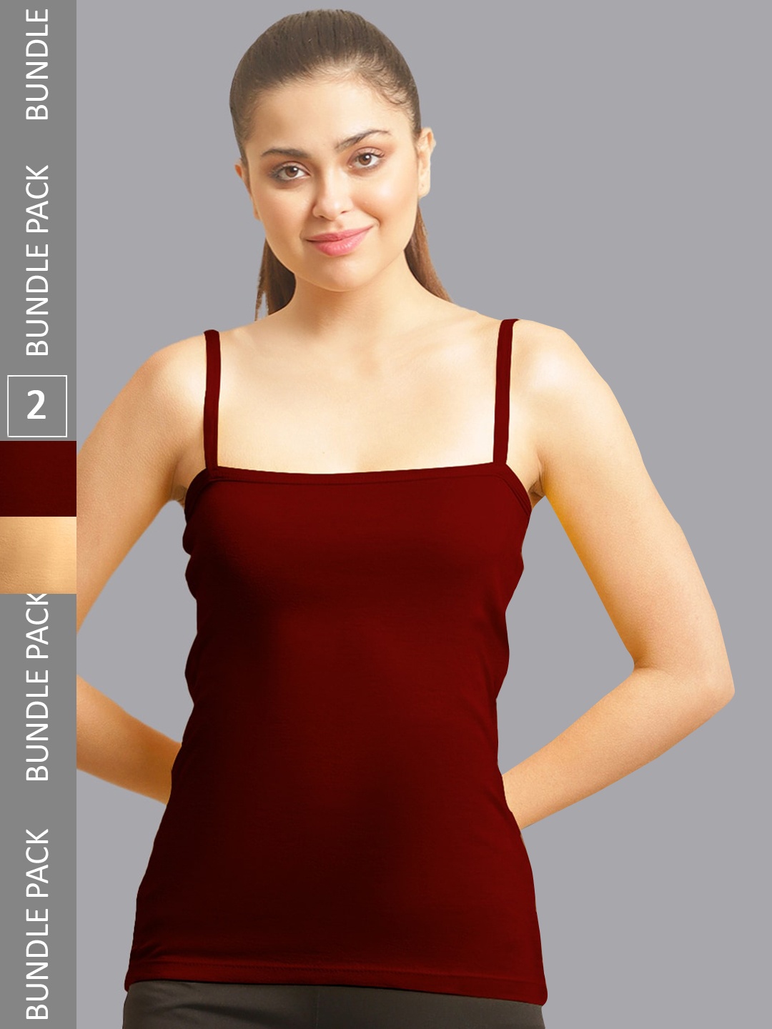 

FBAR Pack Of 2 Non-Padded Pure Cotton Camisoles, Maroon