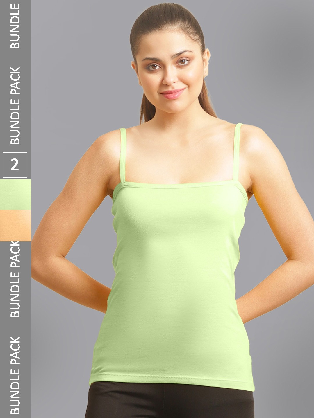 

FBAR Pack Of 2 Non-Padded Pure Cotton Camisoles, Green