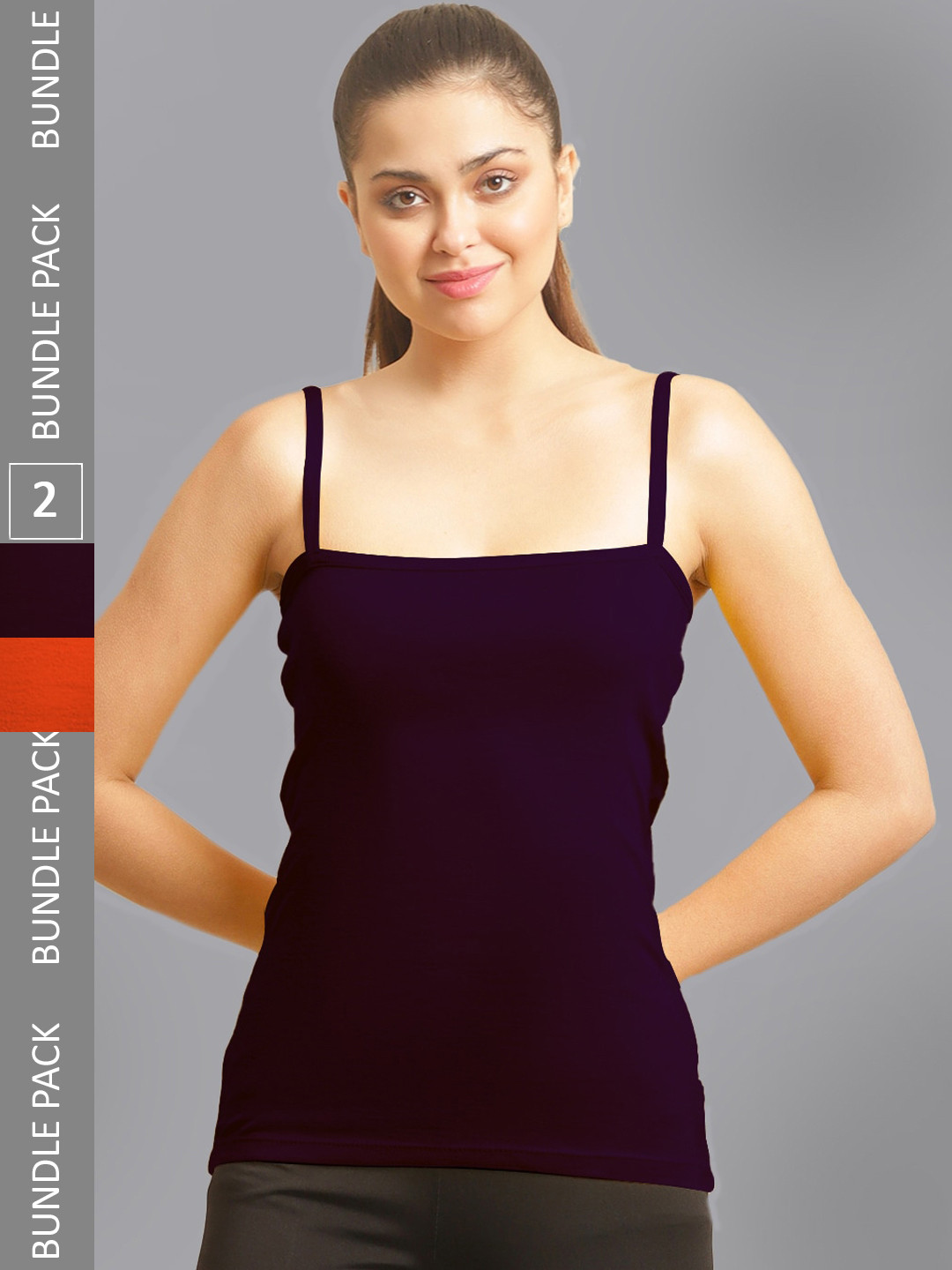 

FBAR Pack Of 2 Non-Padded Pure Cotton 180 GSM Camisoles, Orange