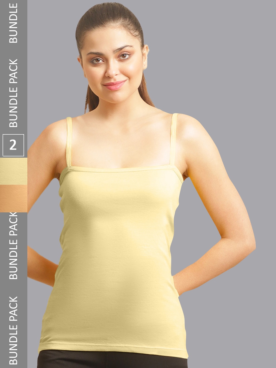 

FBAR Pack Of 2 Non-Padded Bio Wash Pure Cotton Camisoles, Beige