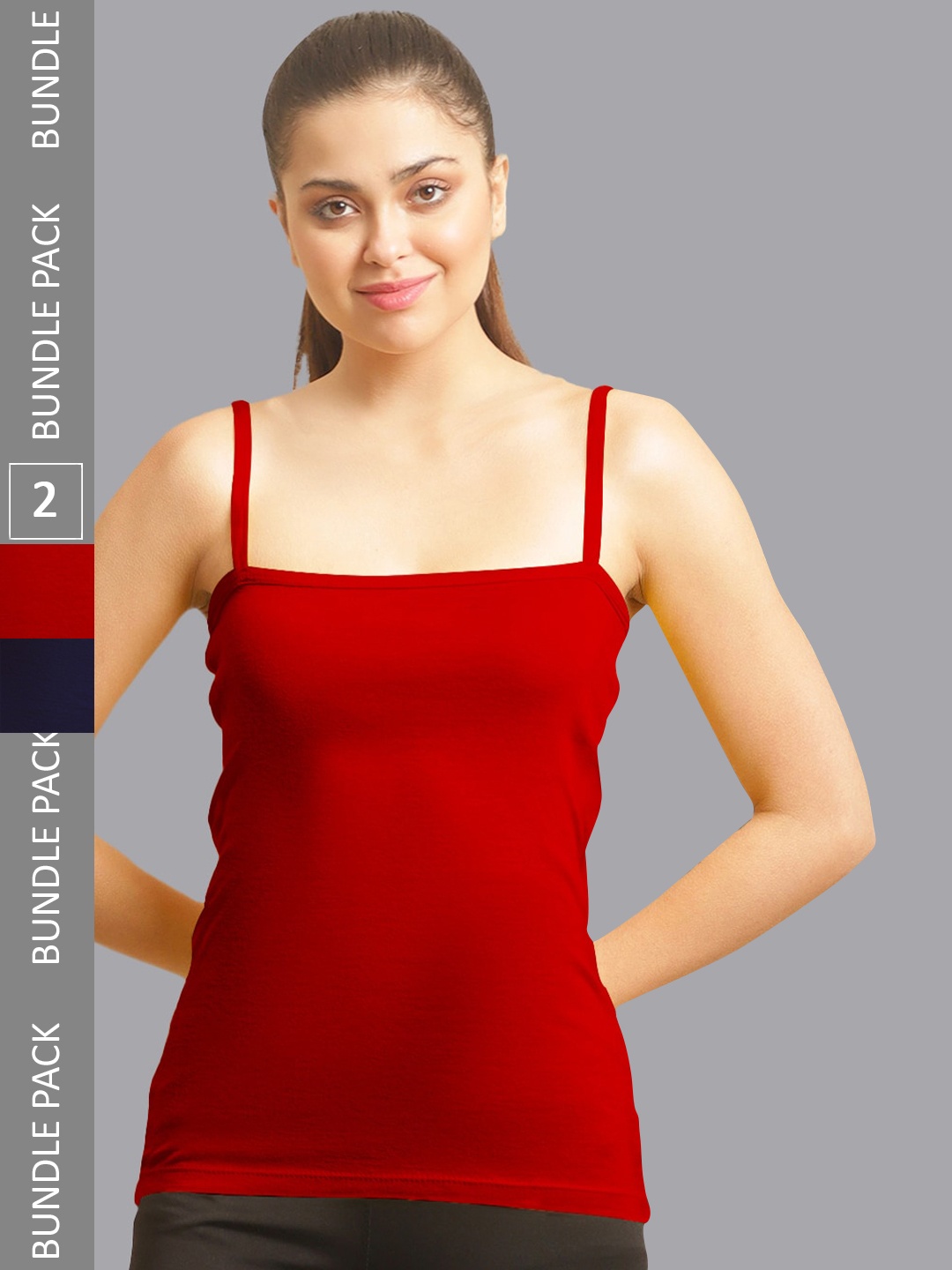 

FBAR Pack Of 2 Cotton Shoulder Straps Skin Friendly Camisoles, Red