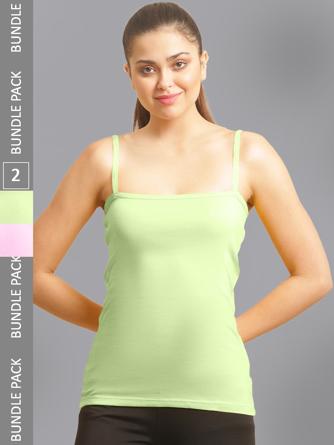 

FABR Pack Of 2 Ribbed Cotton Bio Wash Skin Friendly Camisoles, Pink