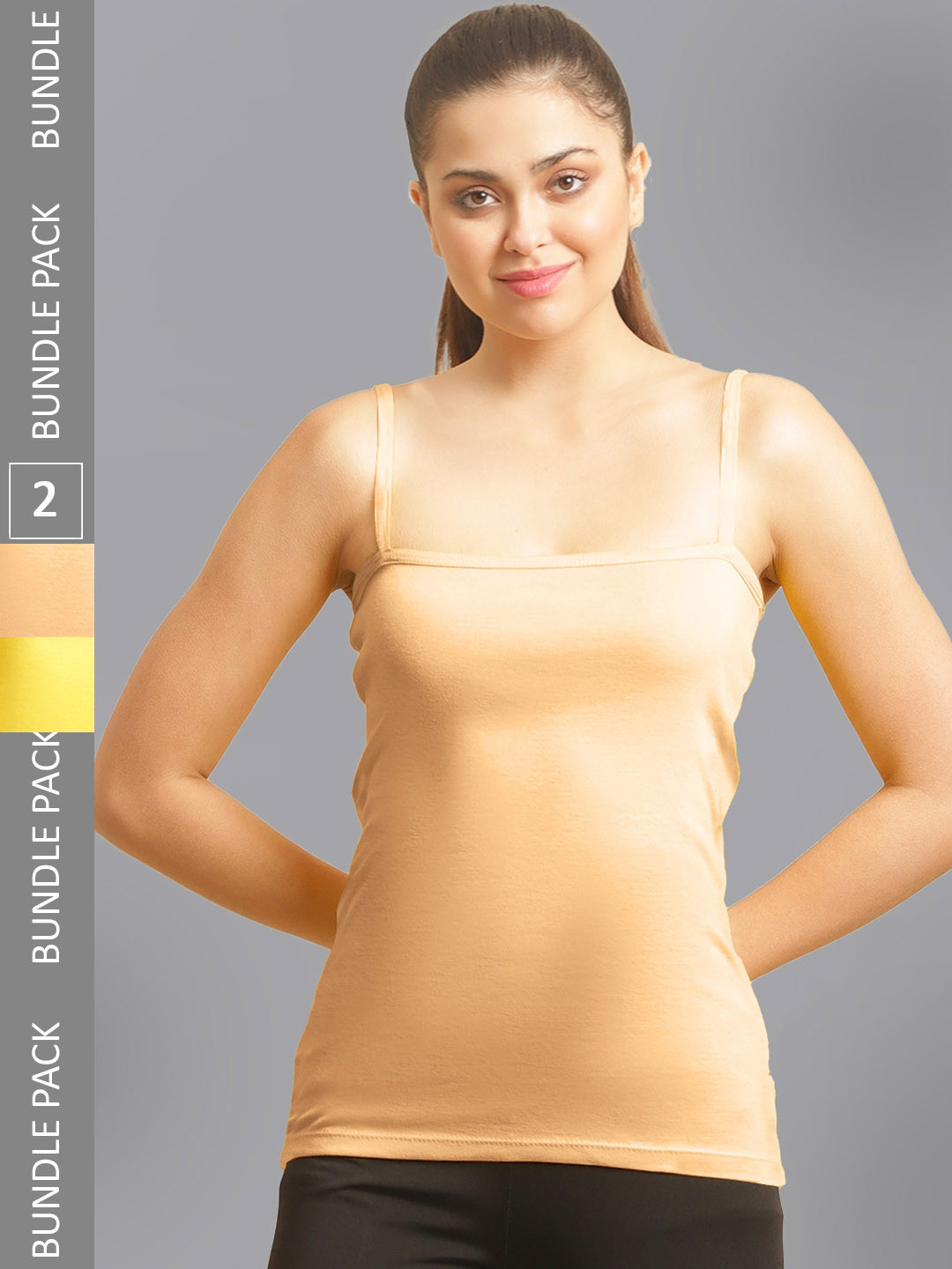 

FBAR Pack Of 2 Non-Padded Pure Cotton 180 GSM Camisoles, Yellow