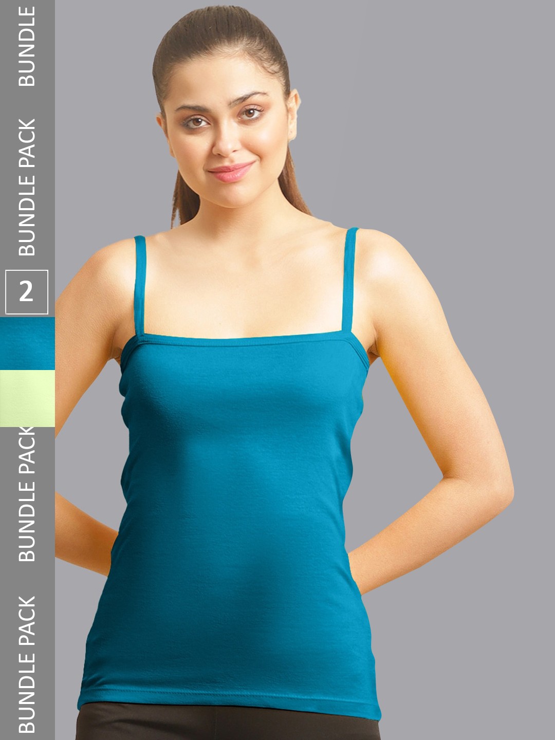 

FBAR Pack Of 2 Cotton Shoulder Straps Camisoles, Turquoise blue