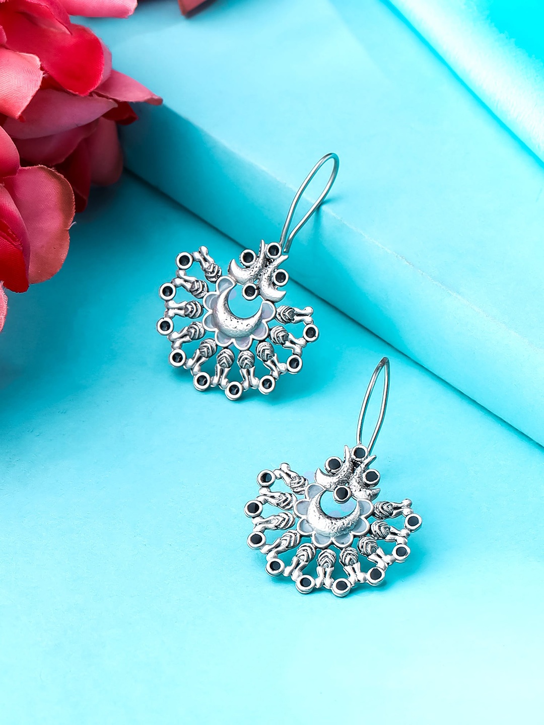 

Yellow Chimes Silver Plated Stone Studded Drop Earrings