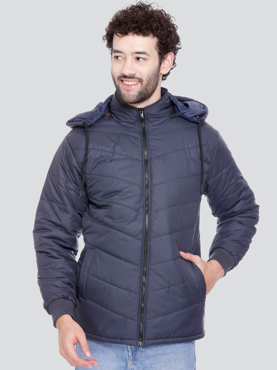 

SPORTIZM Men Blue Camouflage Lightweight Longline Puffer Jacket