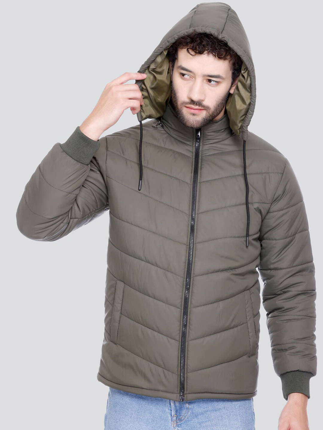

SPORTIZM Men Khaki Washed Lightweight Padded Jacket