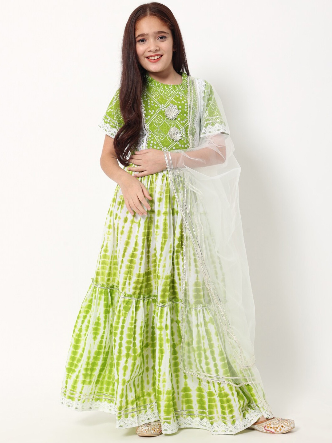 

Readiprint Girls Printed Ready to Wear Lehenga & Blouse With Dupatta, Green