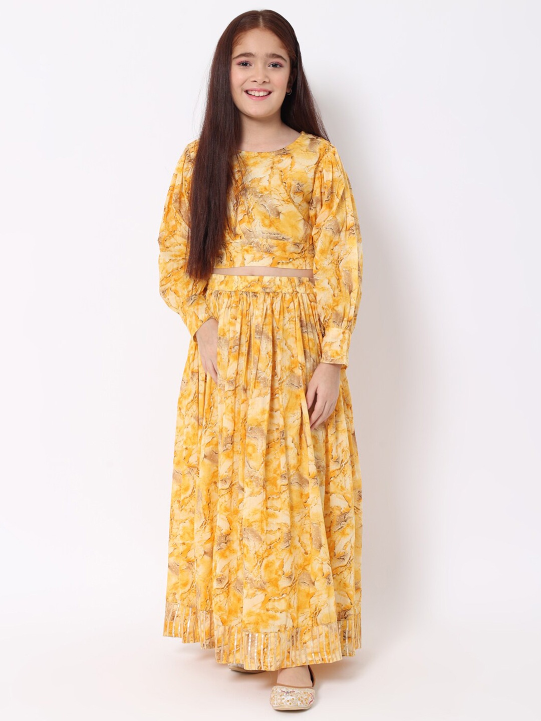 

Readiprint Fashions Girls Printed Ready To Wear Cotton Lehenga With Choli, Yellow