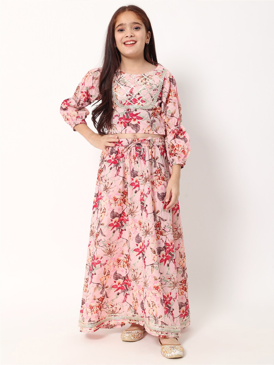 

Readiprint Fashions Girls Floral Printed Ready to Wear Lehenga Choli, Pink