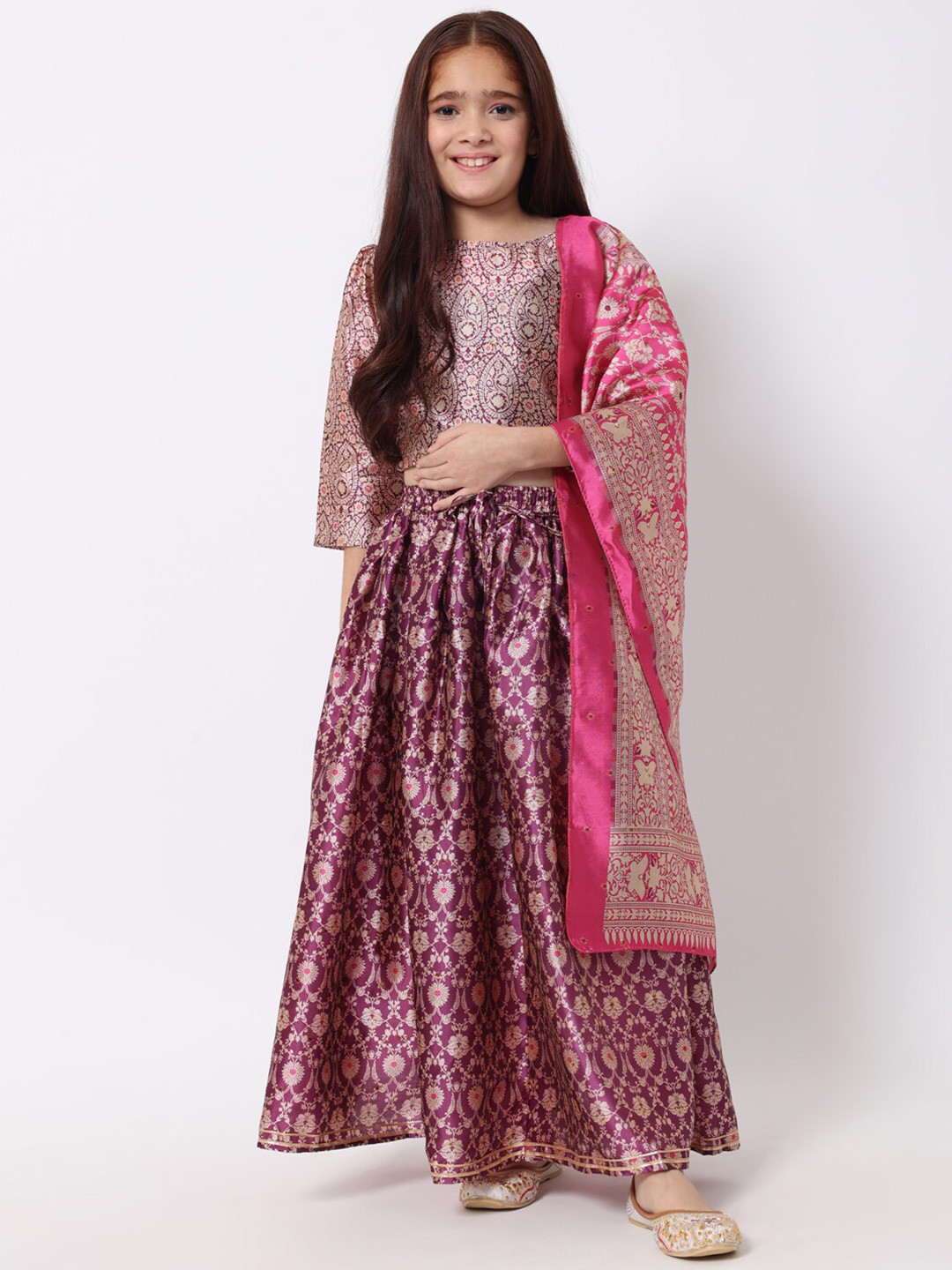

Readiprint Fashions Girls Woven Design Ready to Wear Lehenga & Blouse With Dupatta, Purple