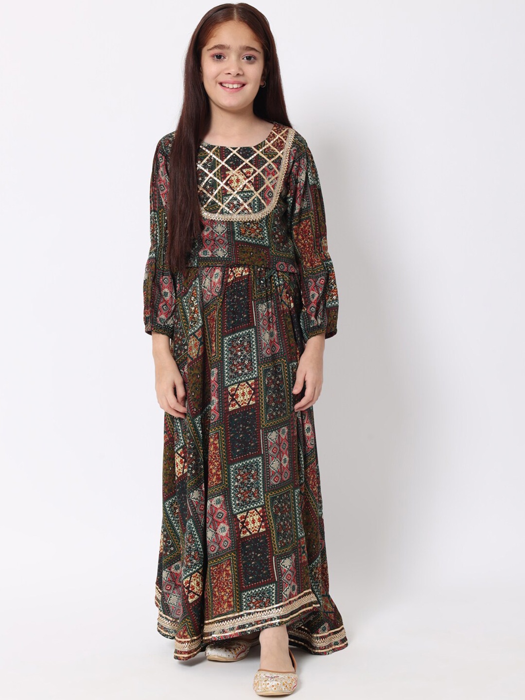 Readiprint Girls Printed Ready to Wear Lehenga, Green