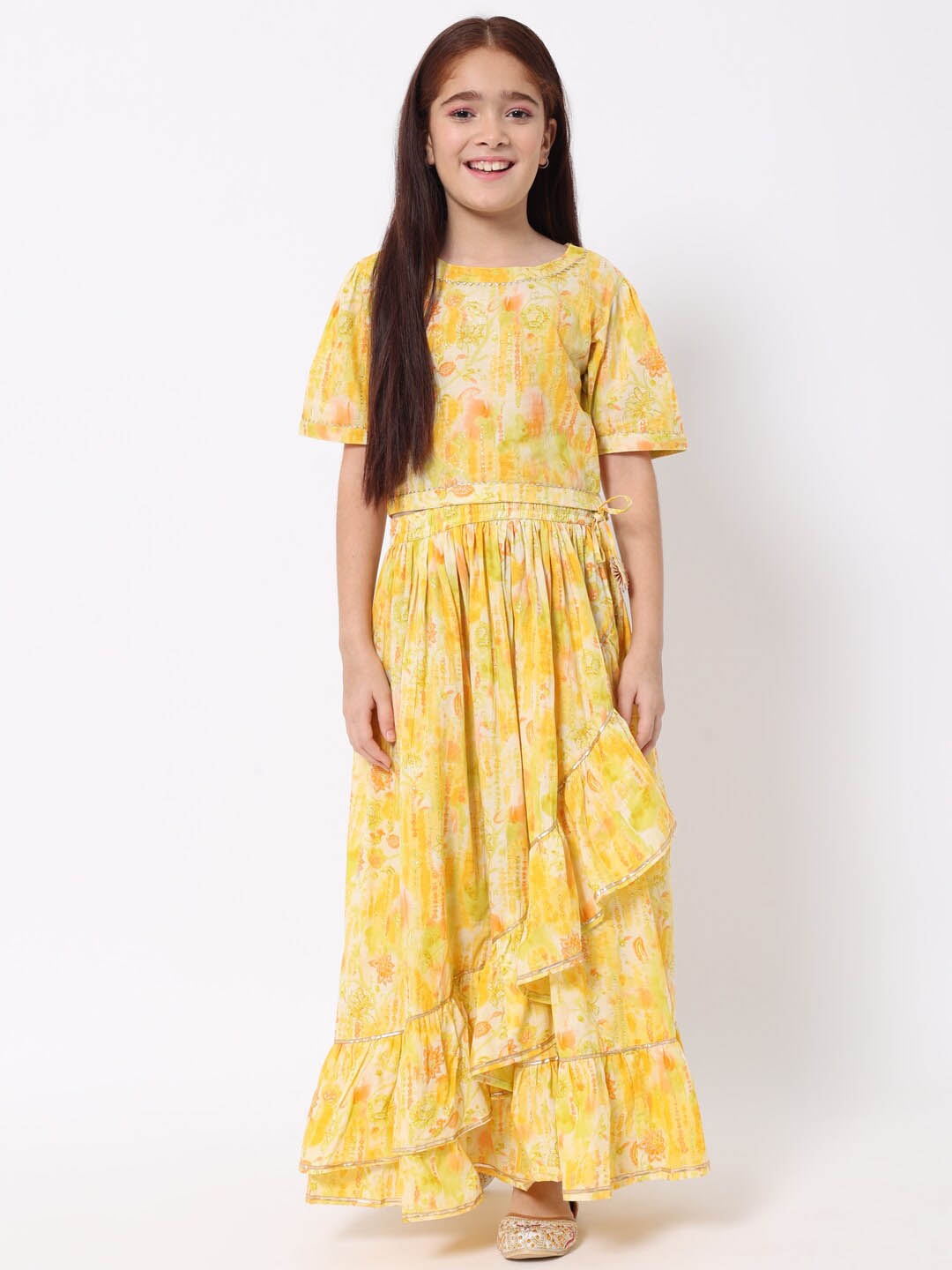 

Readiprint Girls Printed Round Neck Cotton Lehenga & Blouse, Yellow