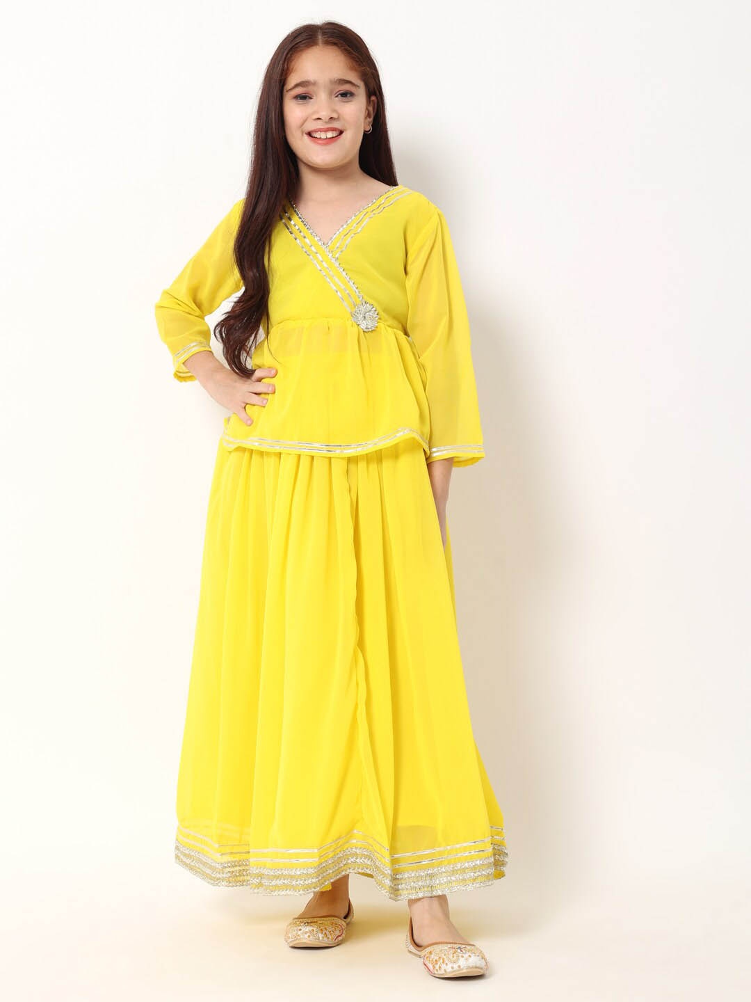 

Readiprint Fashions Girls V-Neck Gotta Patti Lehenga With Choli, Yellow