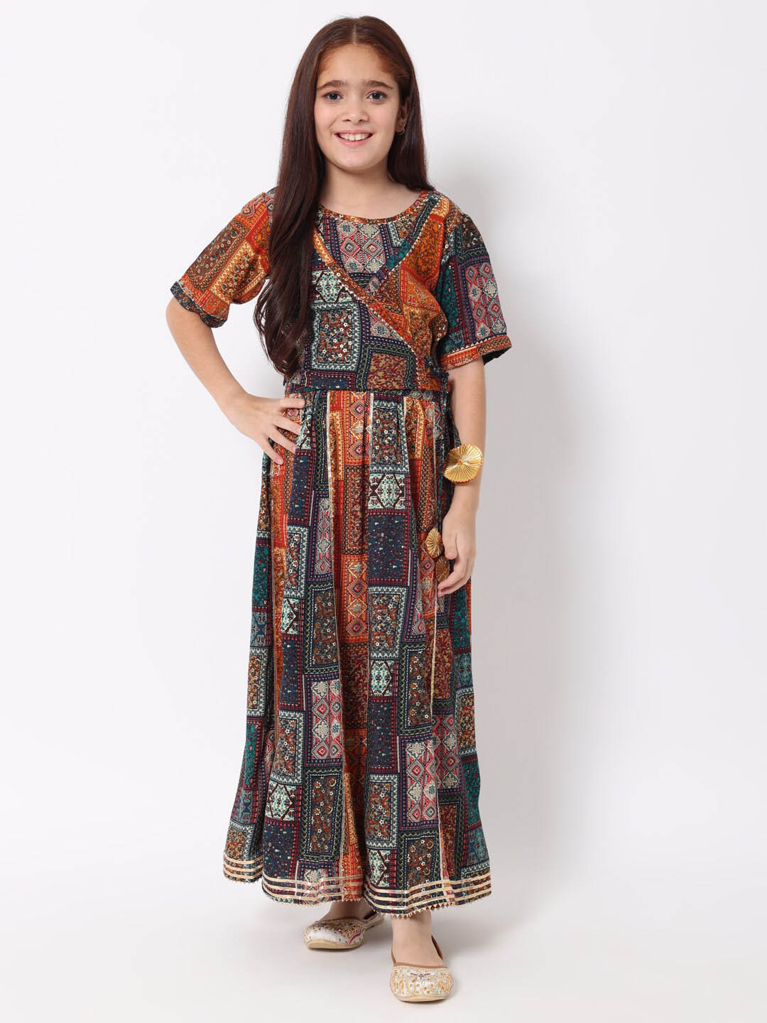 

Readiprint Fashions Girls Printed Ready To Wear Lehenga & Blouse With Dupatta, Brown