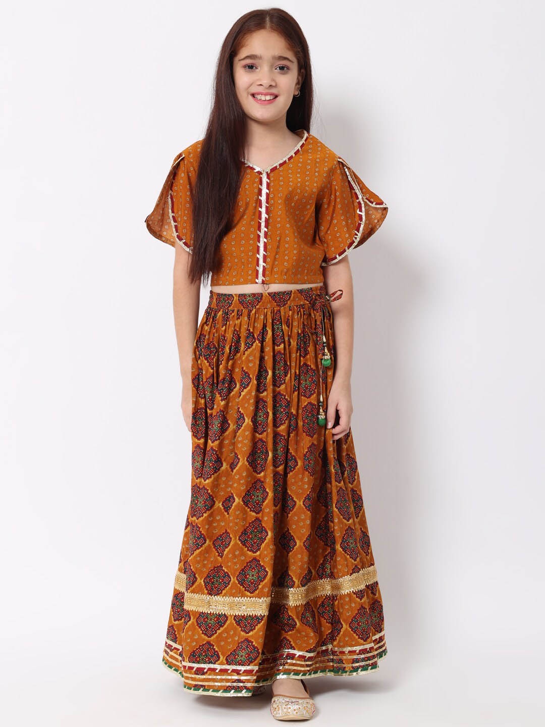

Readiprint Girls Printed Silk Ready to Wear Lehenga Choli, Mustard