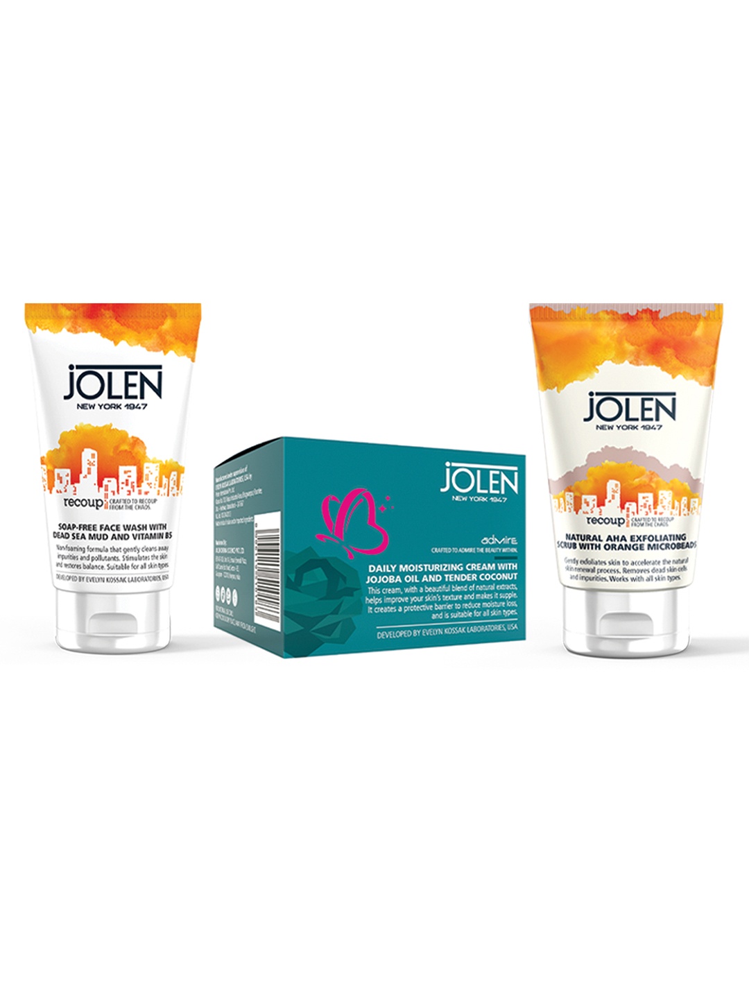 

Jolen New York Recoup Face Wash 125ml + AHA Scrub 100ml + Daily Moisturizing Cream 50g, Orange