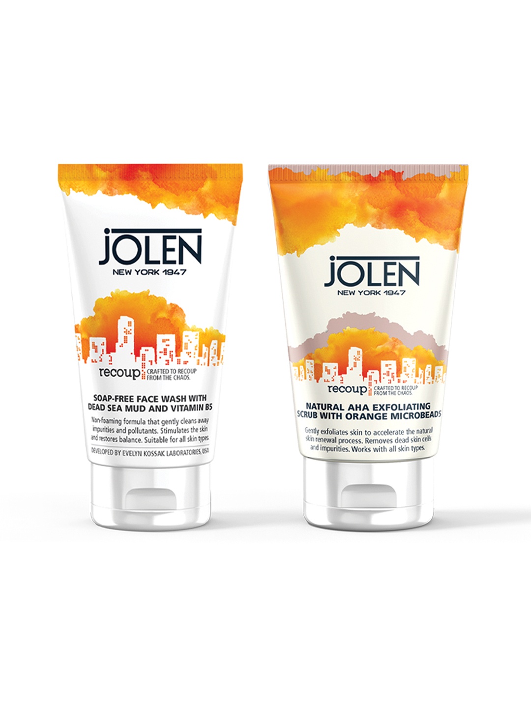 

Jolen New York Set of 2 Soap-Free Face Wash 125ml & Natural AHA Exfoliating Scrub 100ml, Orange