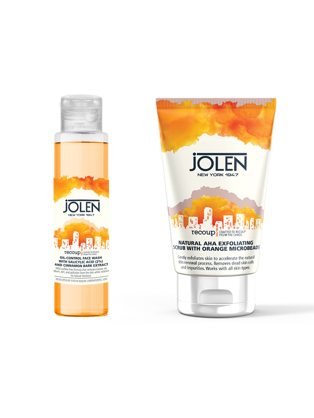 

Jolen New York Set of Natural AHA Exfoliating Scrub & Oil-Control SA Face Wash - 200 ml, Orange
