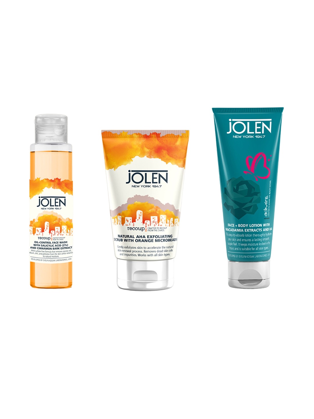 

Jolen New York Oil Control Face Wash AHA Scrub & Body Lotion, Orange