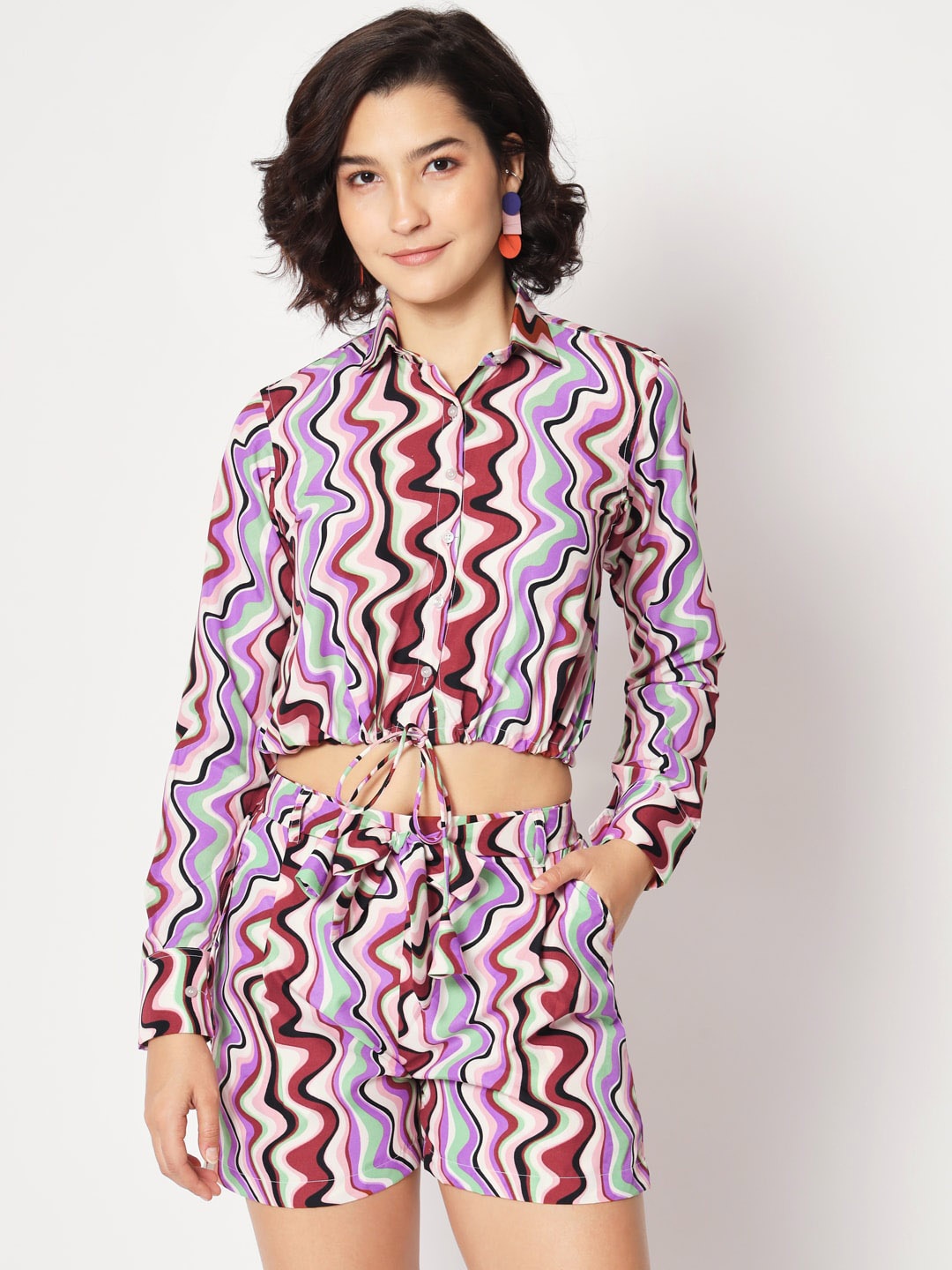 

KALINI Abstract Printed Top and Shorts, Purple