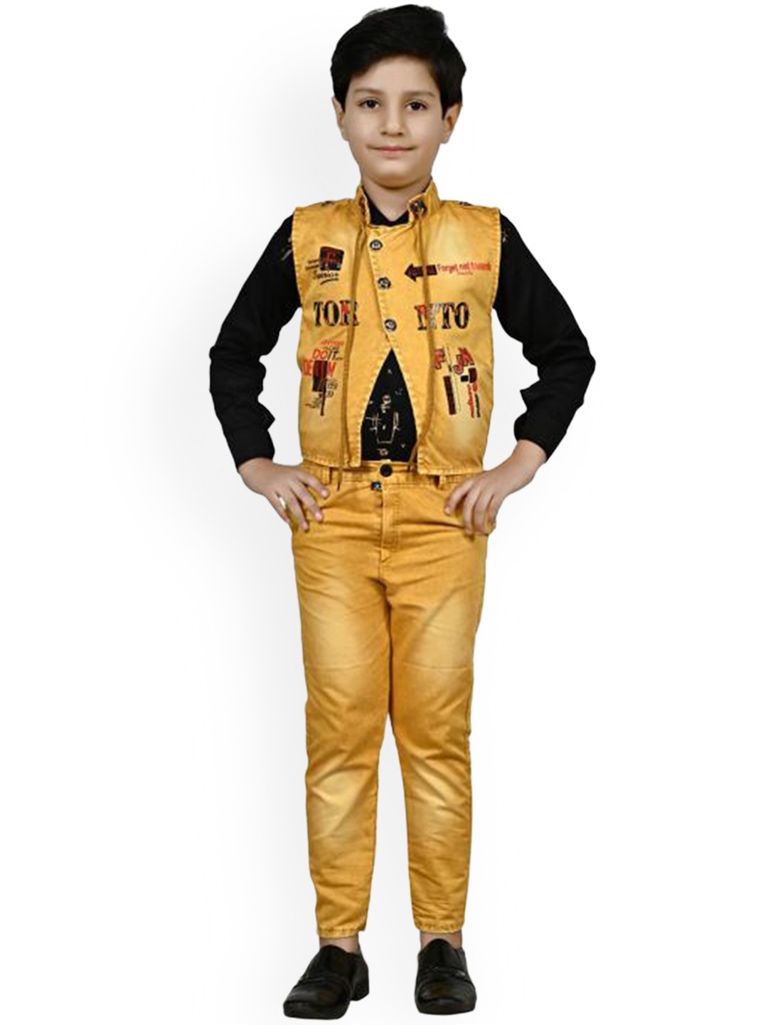 

BAESD Boys 3-Piece Pure Cotton Shirt With Trousers & Waistcoat Suits, Yellow