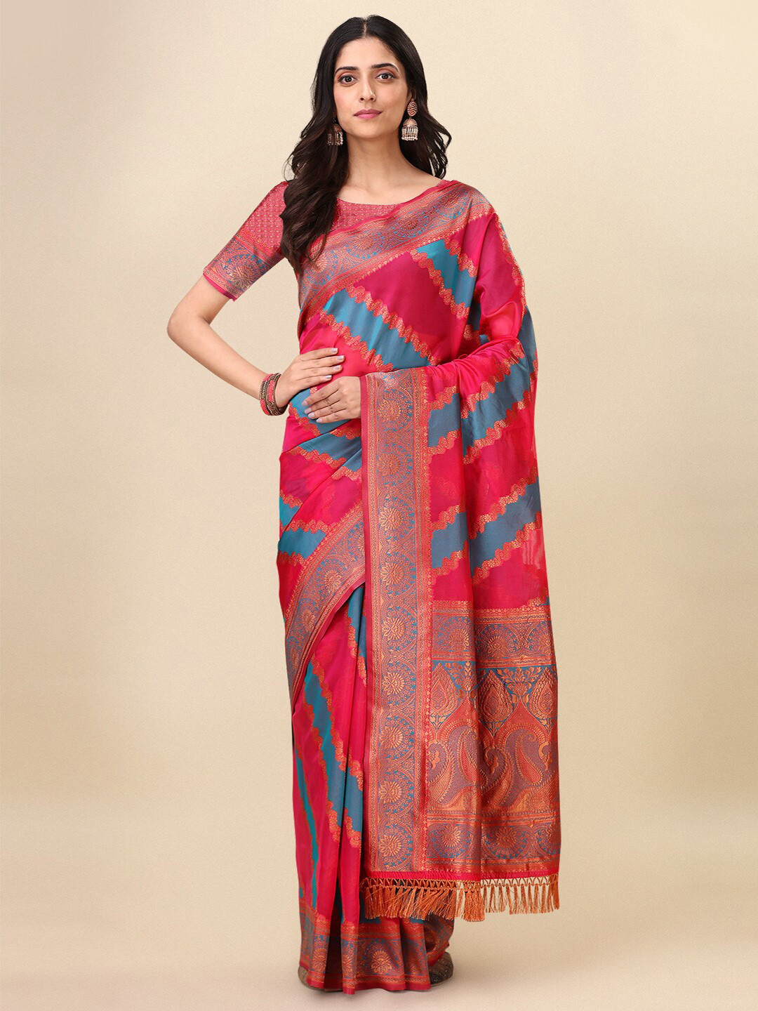 

Dhyey Fashion Leheriya Woven Design Zari Saree, Teal